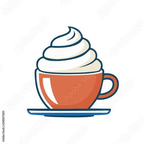 Flat vector illustration of coffee cup with whipped cream