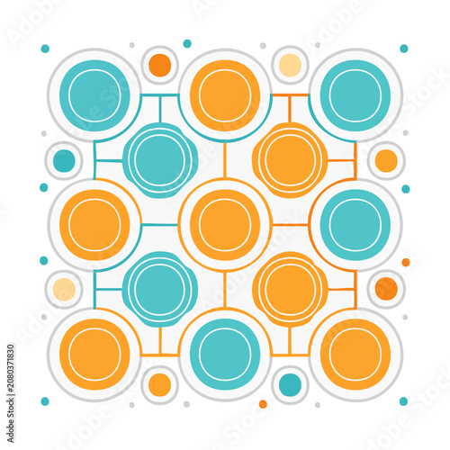 Abstract geometric pattern of connected orange and teal circles