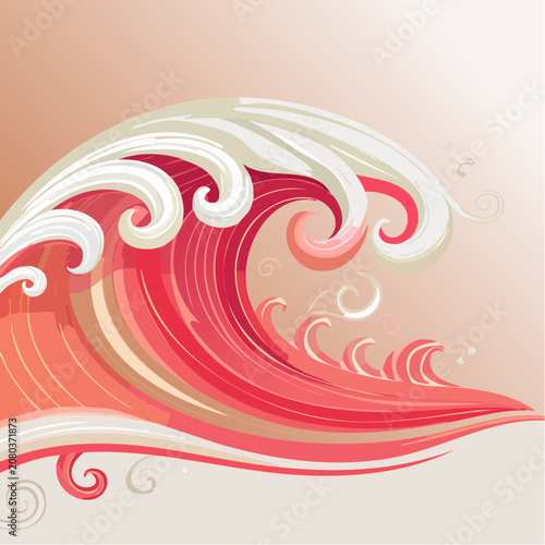 Abstract red and pink ocean wave vector illustration