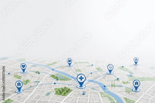 Abstract city health access infrastructure map concept