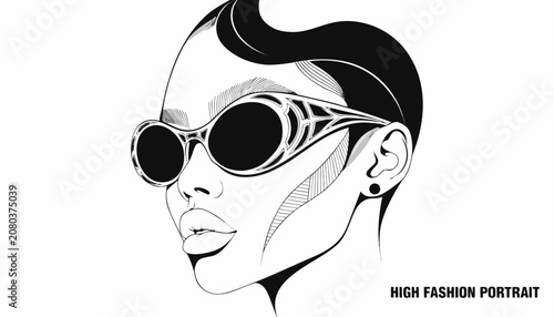 Photography Very beautiful close-up black and white realistic vector of a stylish young Afri