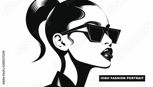 Fotografi Very beautiful close-up black and white realistic vector of a stylish young Afri