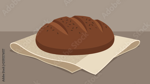 Cuadro en lienzo Freshly Baked Rye and Caraway Seed Bread on Cloth