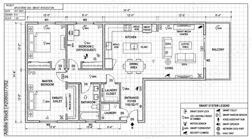 Cuadro en lienzo Smart apartment system floor plan with legend
