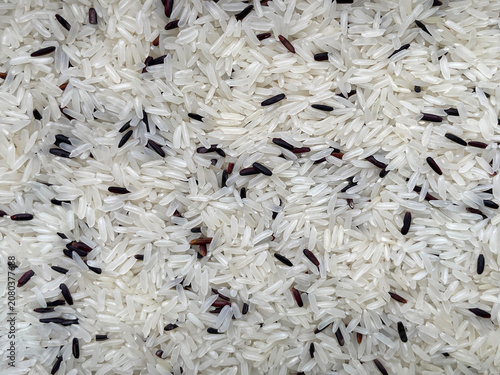 close up of white rice,rice background with grain texture.