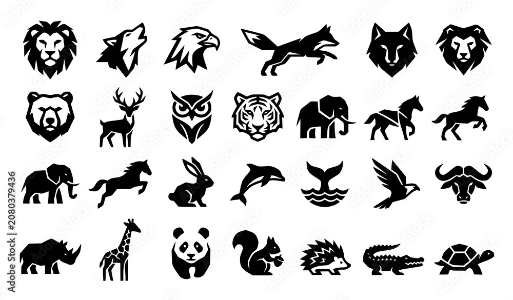 Fototapeta premium Geometric Animal Logo Collection with Modern Abstract Wildlife Vector Icon Set