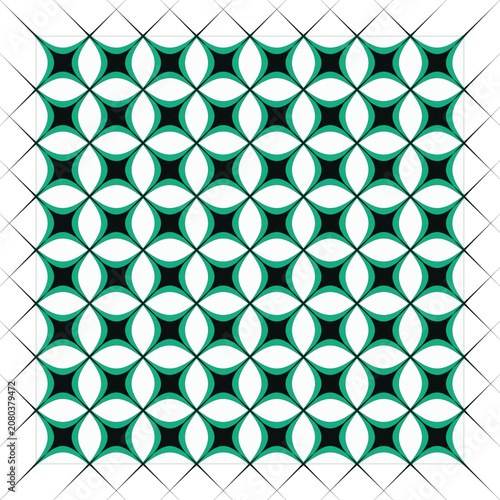 Elegant Teal And Black Geometric Seamless Pattern With White Petal Shapes Modern Abstract Background.eps