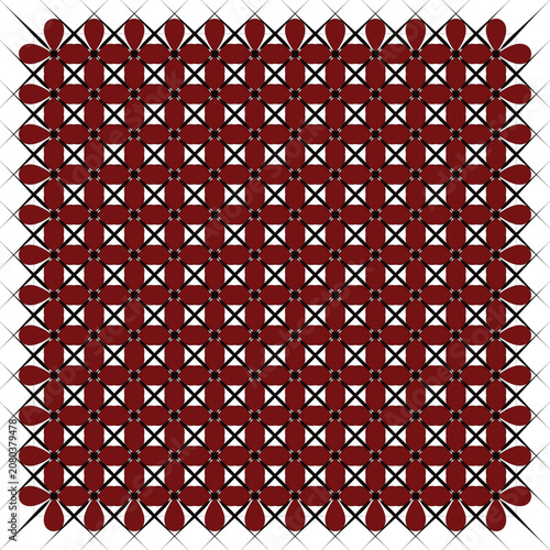 Elegant Maroon Floral Geometric Seamless Pattern With Black Diamond Grid On White Background Decorative Repeat.eps