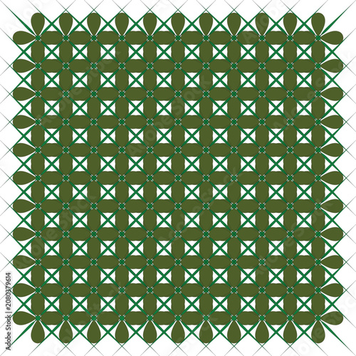 Olive Green Geometric Floral Seamless Pattern With Diamond Lattice On White Background Modern Decorative Texture.eps