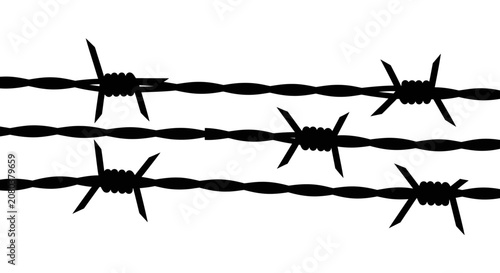 Bild auf Leinwand Barbed wire, black barbed wire, razor wire, metal fencing, security barriers, ve