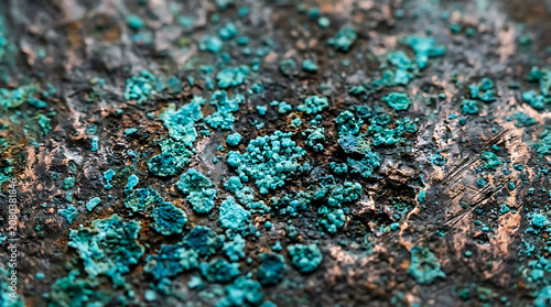 Close-up view of vibrant turquoise mineral deposits on rugged rocky surface
