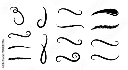 Картината върху платно Black swirly, curly, calligraphic, flourishing vector dividers, swashes, and orn