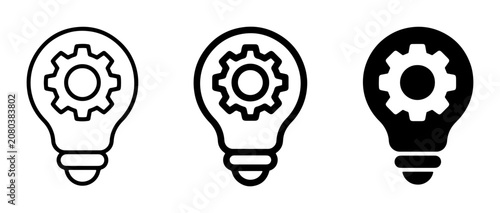 Lightbulb Gear Icons, Innovation Symbol Set, Creative Idea Concepts, Engineering Solutions, Technology Brainstorming