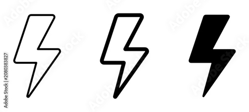 Lightning Bolt Icons Set: Simple Black and White Symbols for Energy, Power, and Electricity Concepts