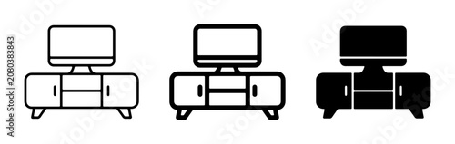 TV Stand Icons, Entertainment Unit Vector Graphics, Media Console Set, Modern Furniture Line Art, Silhouette Design Elements