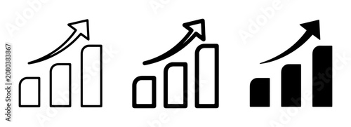 Growth Chart Icons, Upward Trend Arrows, Bar Graph Analytics, Business Success Symbols, Data Visualization Graphics, Financial Performance Indicators, Vector Set