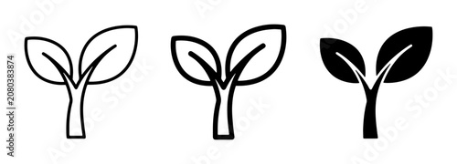 Sprout Icons Set: Simple Seedling Graphics, Outline and Solid Fill Plant Growth Symbols for Nature and Ecology Concepts