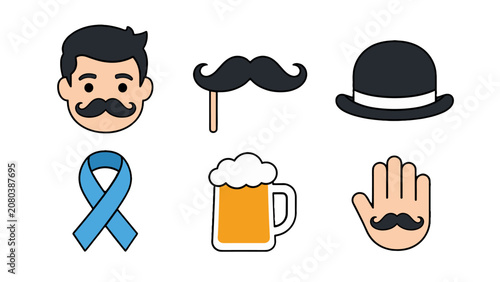 Foto Mustache themed icon set with face ribbon beer and bowler hat