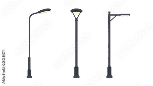 Set of modern street lamps isolated on white background