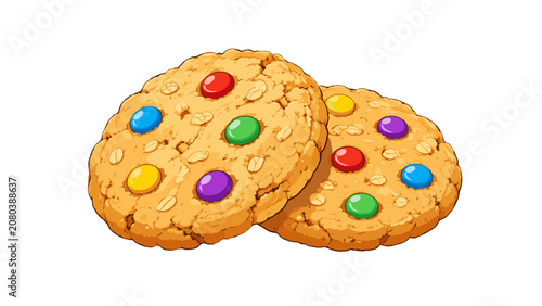 Tableau sur toile Cartoon oatmeal cookies with colorful candy topping