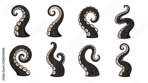 Foto Set of black octopus tentacles with suction cups