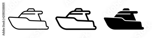 Modern Yacht Icons, Set of 3, Simple Line Art and Silhouette for Nautical Transport and Luxury Travel