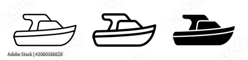 Speedboat Icons, Nautical Vector Graphics, Marine Transport Symbols, Watercraft Illustrations, Set of Boat Silhouettes