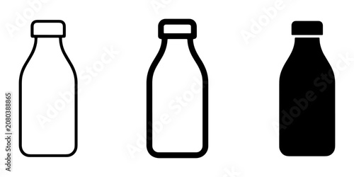 Three Bottle Icons: Outline, Bold Outline, and Solid Black Vector Graphics for Drinks and Beverages