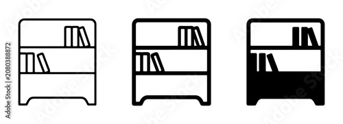Bookcase Icons, Minimalist Shelving Vector Graphics, Library Furniture Set, Outline and Solid Fill Styles