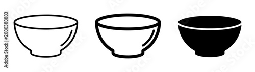 Simple Bowl Icons, Ceramic Dish Vector Graphics, Minimalist Kitchenware Set, Black and White Food Vessel Illustrations