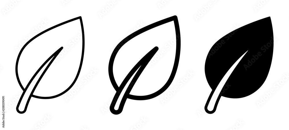 Fototapeta premium Leaf Icons Set, Simple Organic Shapes, Nature Symbol Vector Graphics, Eco-Friendly Design Elements