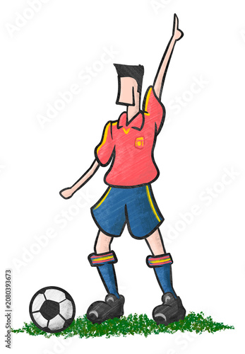 FurbolistaOriginal hand-colored sketch of a focused Spanish national football player