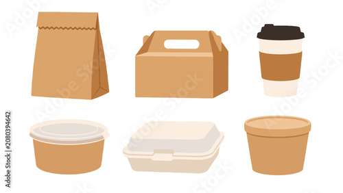 Принти на полотні Disposable takeaway packaging set with bags, boxes and cup
