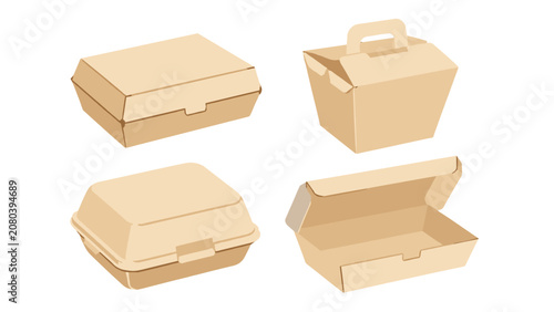 Obraz na płótnie Set of cardboard takeaway food boxes in flat vector style
