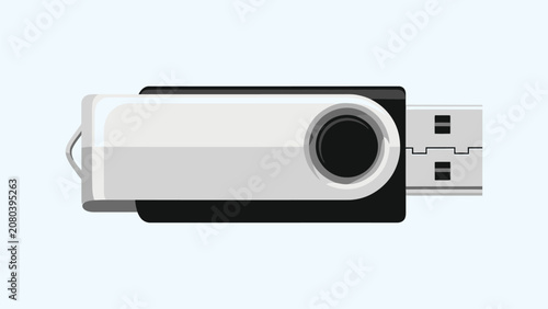 Slika na platnu USB flash drive vector illustration, silver and black swivel thumb drive for dat