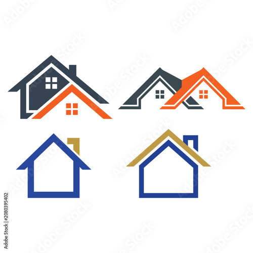 Real Estate Logo Vector Set With House Roof Icons Home Construction Property Management And Architecture Design Elements Isolated On White Background