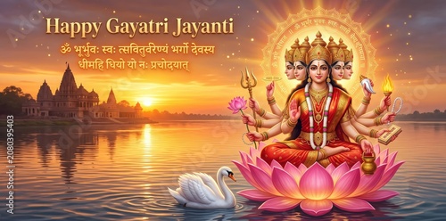 Gayatri Mata Golden Sunrise – Happy Gayatri Jayanti Blessing
