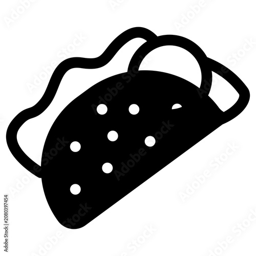 Taco Solid Icon, Food Mexican, Meal Lunch, Snack Fast-food