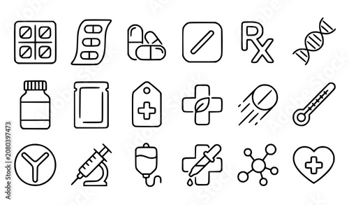 Pet care outline icons set veterinary dog cat grooming and training vector eps10