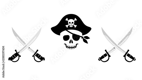 Schilderij op canvas Pirate skull and crossed swords icon set on white background