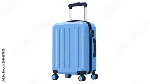 Fotografija Blue hard shell suitcase with telescopic handle and wheels