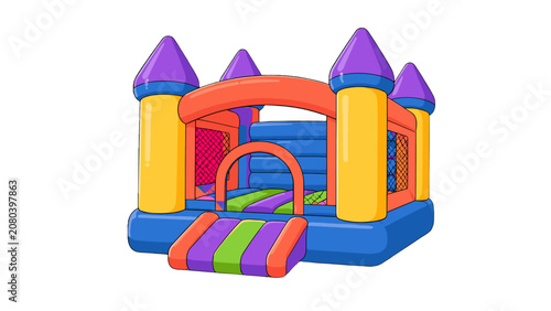 Bild auf Leinwand Colorful inflatable bounce house cartoon vector icon