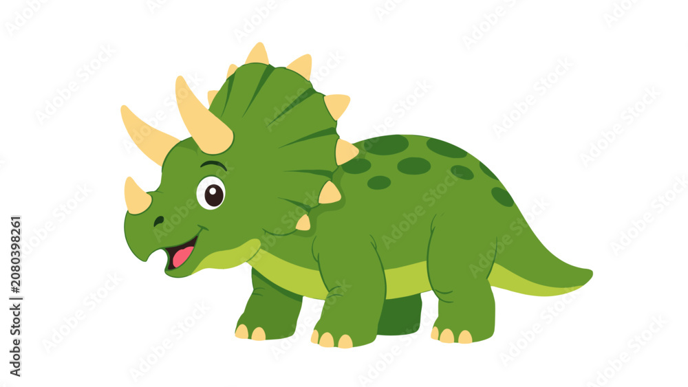 Obraz premium Cute green triceratops cartoon character illustration