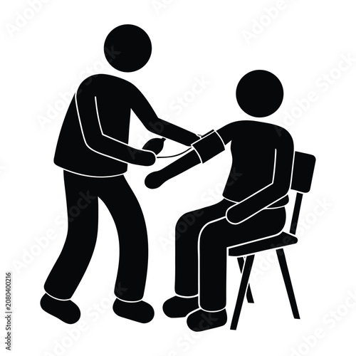 Medical professional monitoring patient blood pressure vector icon