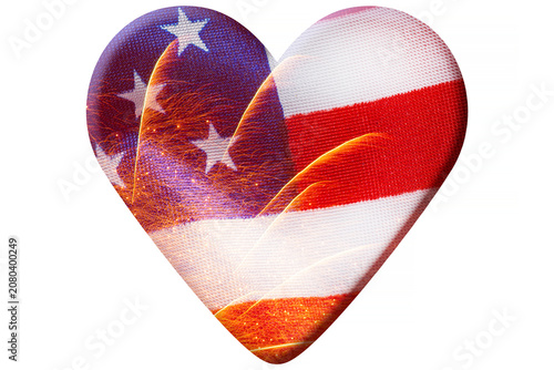 heart with fireworks against USA flag