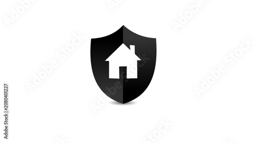 Black and white shield-shaped icon featuring a simple house outline in a clean vector style.