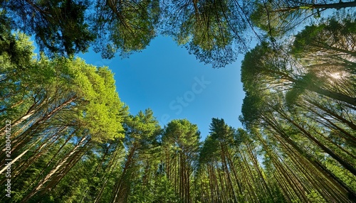 Lush Green Treetops Of A Dense Forest Under A Clear Blue Sky Foliage And Natural Beauty Ideal For Promoting Outdoor Activities And Nature Conservation