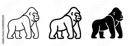 Canvas Print Gorilla Icon Set, Vector Graphics, Simple Line Art and Silhouette Styles, Primat