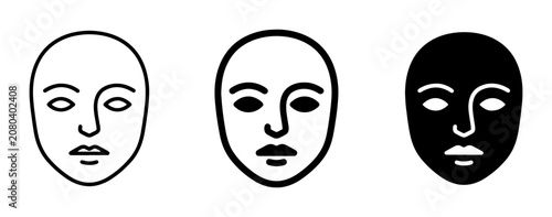 Billede på lærred Three Face Icons, Line Art and Silhouette, Human Portrait Symbols, Identity and