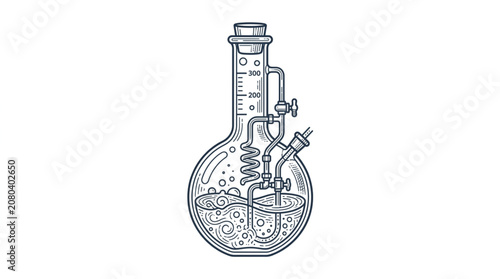 Vászonkép Scientific laboratory distillation apparatus with liquid inside.